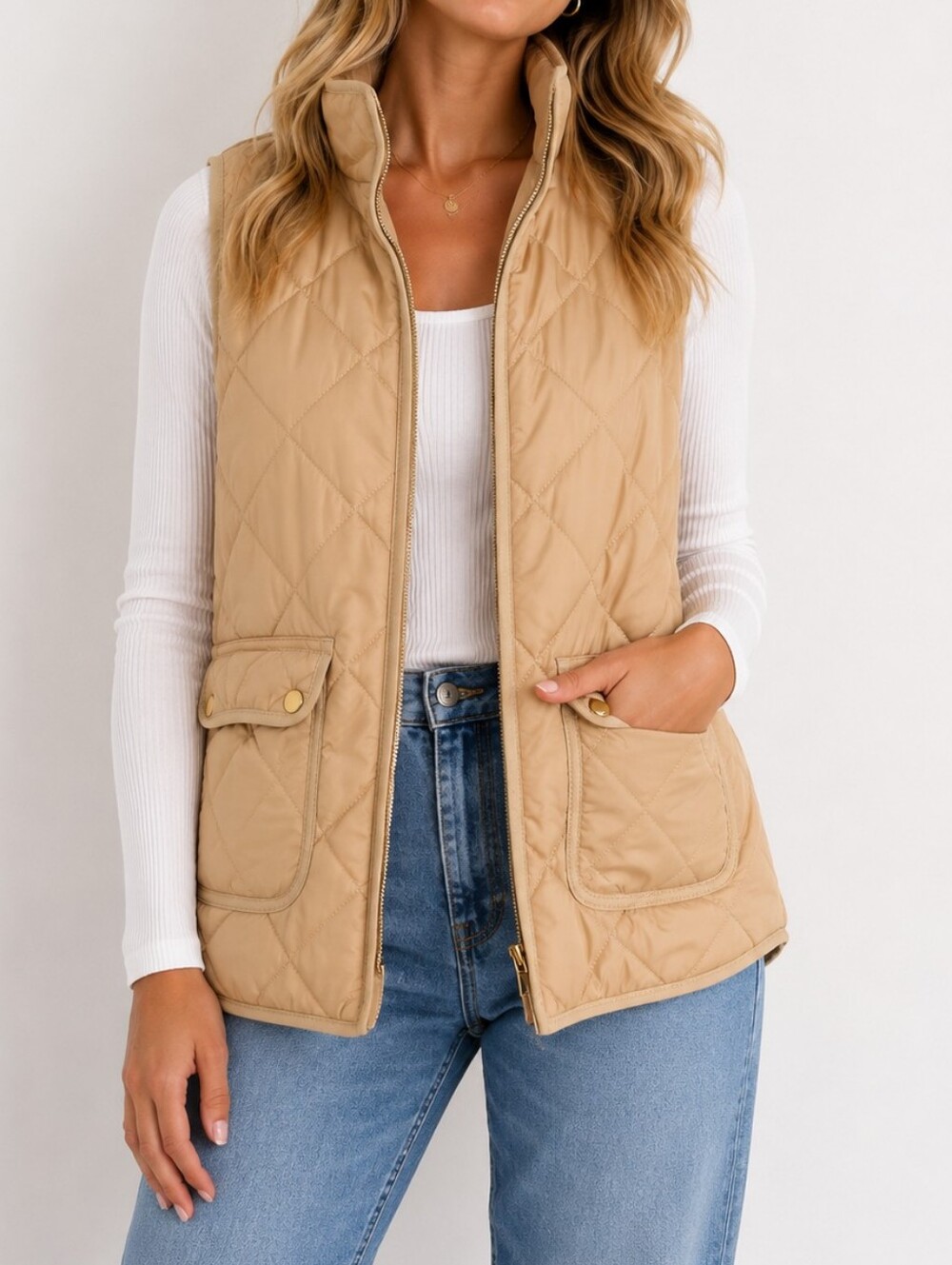 Thread & Supply Quilted Tan Puffer Vest Size M